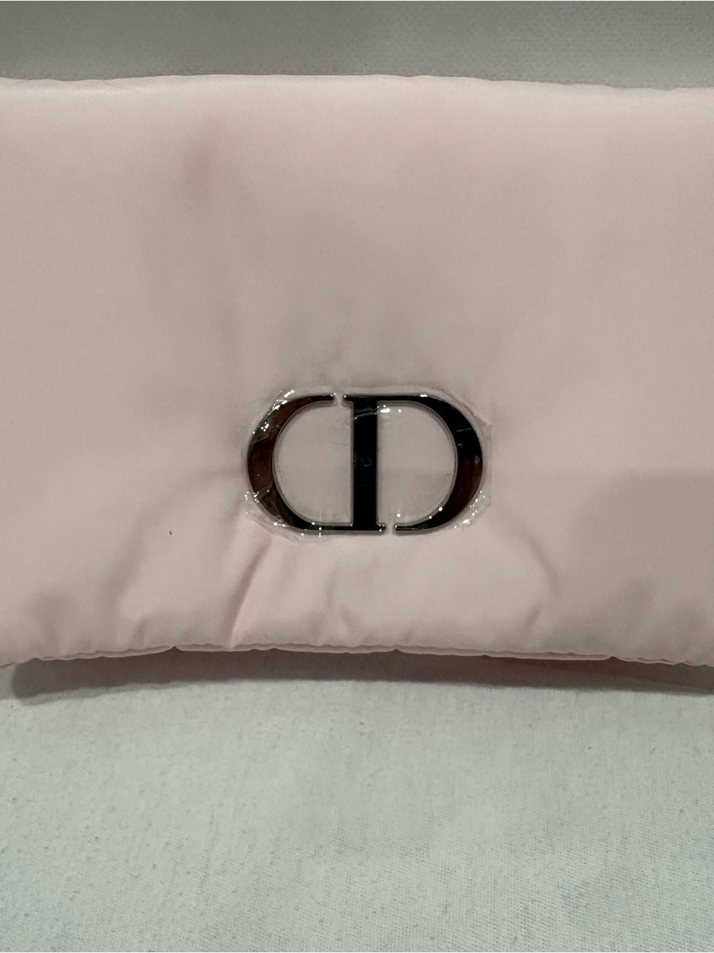 Dior Beauty Light Pink Quilted Clutch with Silver CD Emblem